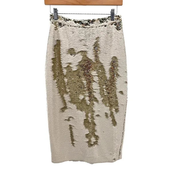 Hutch Anthropologie Champagne Gold Sequin Pencil Skirt 4 NWT New Year Eve Party - Image 2