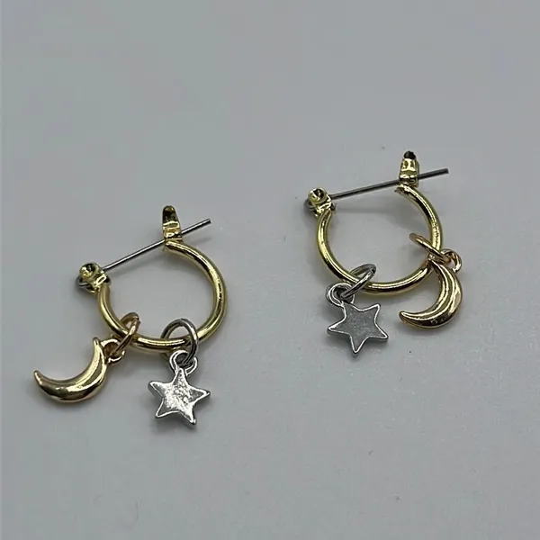 1/2” Gold Tone Hoops with Mixed Tone Star and Moon (silver stars/gold moons) - Image 6