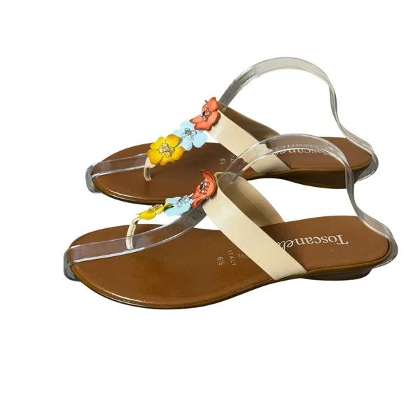 Toscanella Womens Brown Flower Embellish Sandals 6.5M Slip On Flats‎ Casual - Image 3