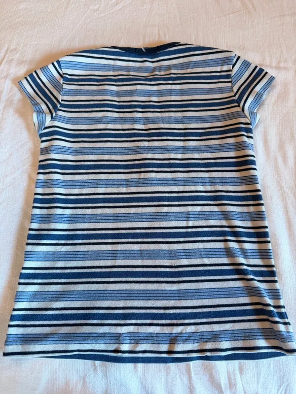 Brandy Melville Striped Baby Tee Blue Cream Short Sleeve Y2K - Image 3