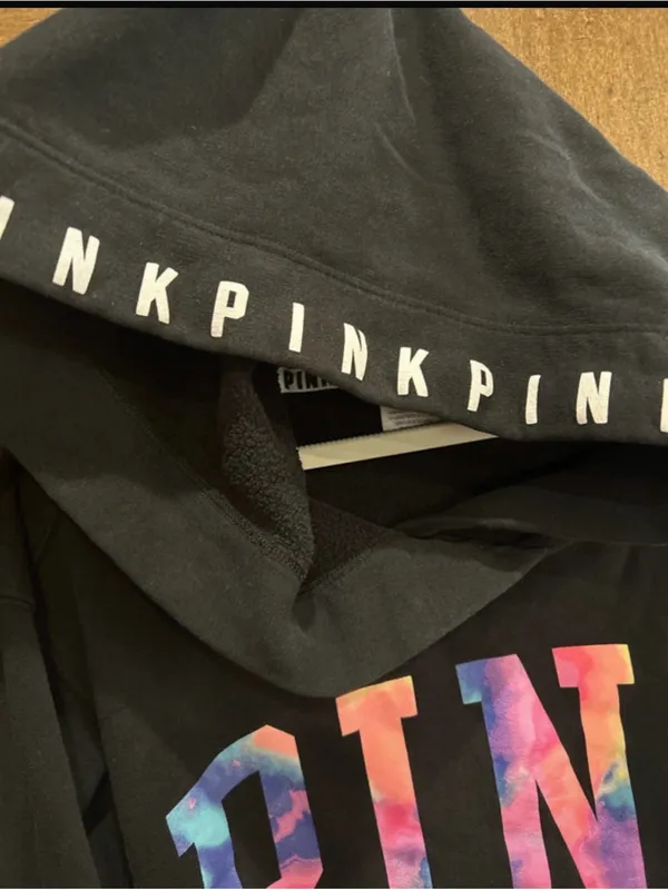 Victoria's Secret Rare VS PINK Black Watercolory Spellout Hoodie Size L - Image 3