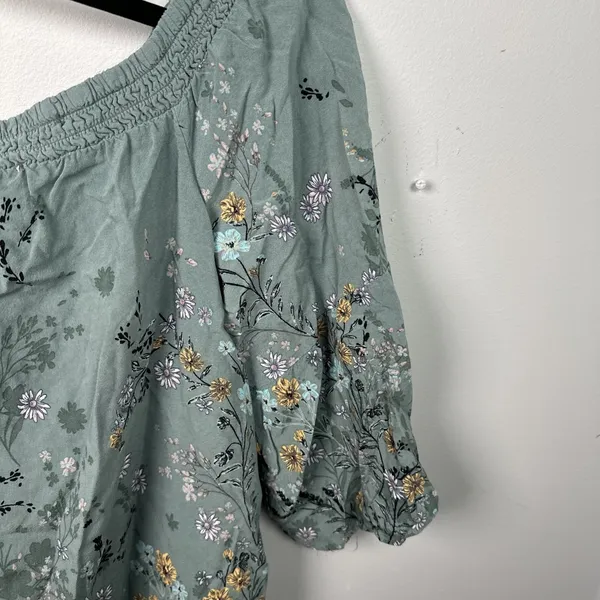 Maurices XL Blouse Womens Boho Green Floral Stretch‎ Neckline Off Shoulder - Image 15