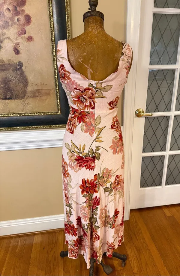 Anthropologie Paper Heart Maxi Dress Womens XS Rose Floral Linen Blend V Neck Flattering - Image 5