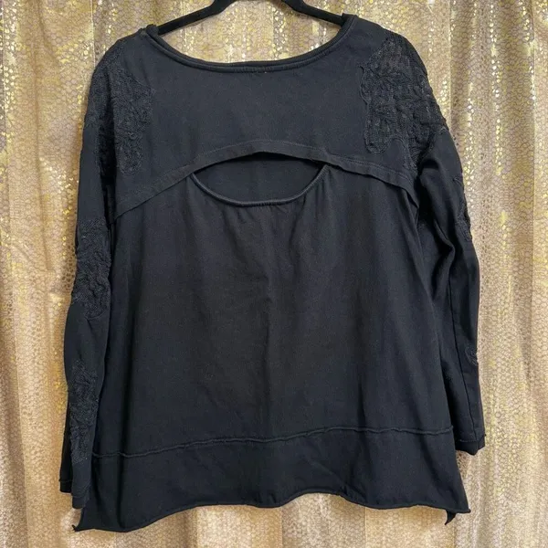 Free People Black Lace Outer Sunset Open Back Tunic Long Sleeve Top M - Image 2