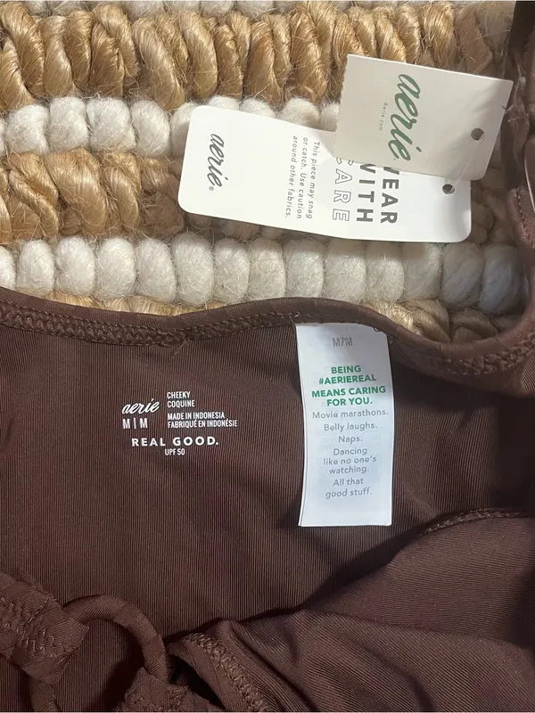 Aerie NWT Classic Bandeau large rib Bikini Set in Dark Chocolate Brown - Image 2