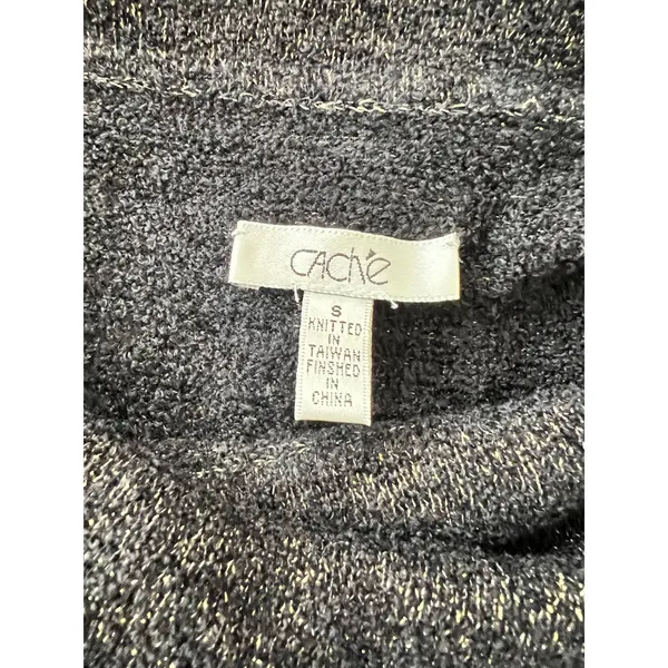 Cache Off-Shoulder‎ Cowl Neck Knit Metallic Sweater Small Black Gold Stretchy - Image 3