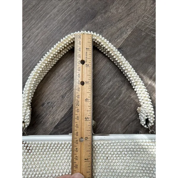 60s Beaded White Handbag Handle Evening Bag Purse USA Two Sided - Image 9
