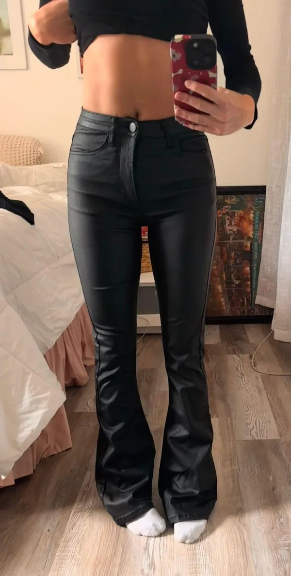 Edikted Faux Leather Flare Pants - Image 2
