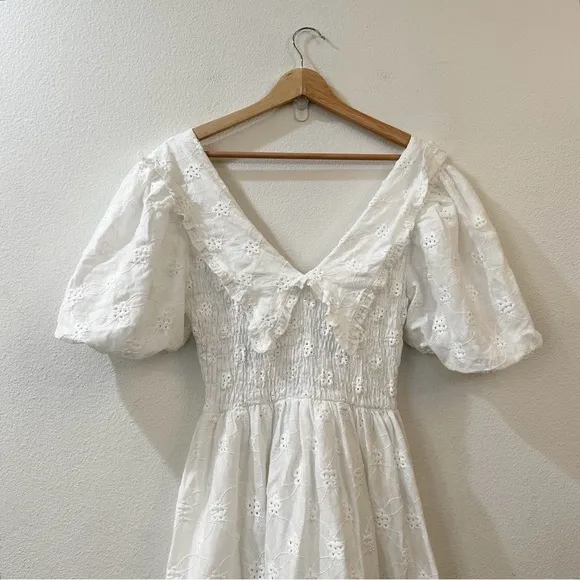 Zara White Embroidered Eyelet Lace Midi Dress‎ in Oyster White Size Small - Image 6