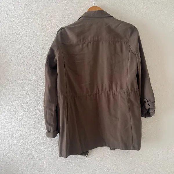 ZARA Army Green Cinch Waist military Coat jacket - Image 4