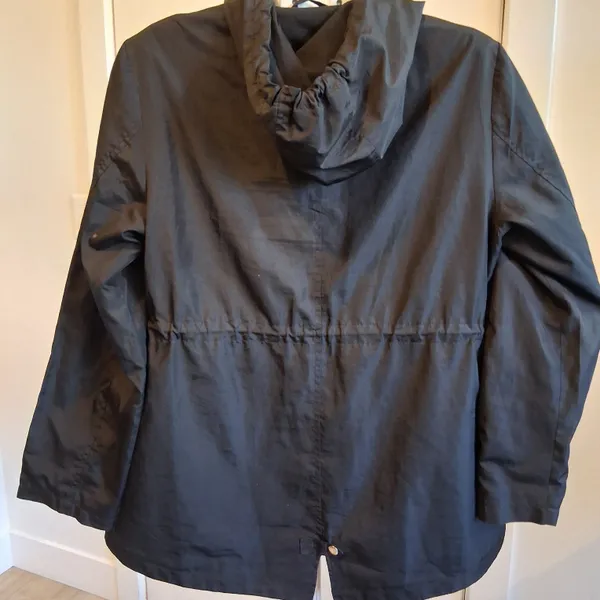 d.e.t.a.i.l.s INTL Parka in a Pocket Black Hooded Raincoat sz L Zip & Button Up - Image 9