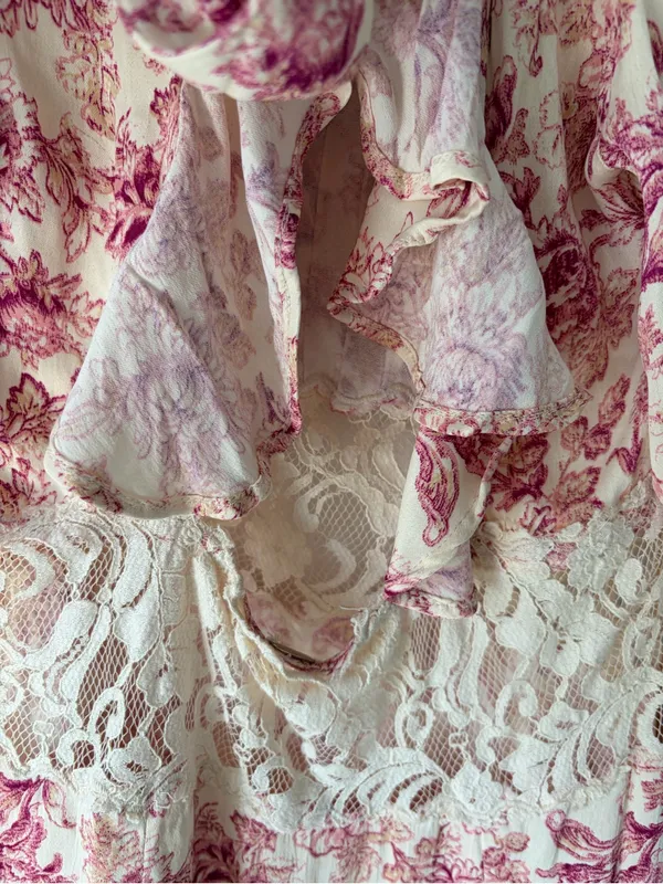 Free People Lucie NWTs Pink Cream Lace Mini Floral Dress size 6 - Image 8