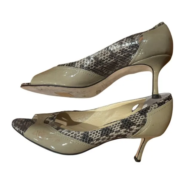 Jimmy Choo Patent Leather Python Print Peep Toe Pump Size 38.5/8-8.5 - Image 5