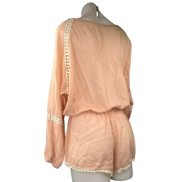 Eberjey Summer Of Love Orange Tie Neck Long Sleeve Lace Trim Jumpsuit Romper M - Image 2