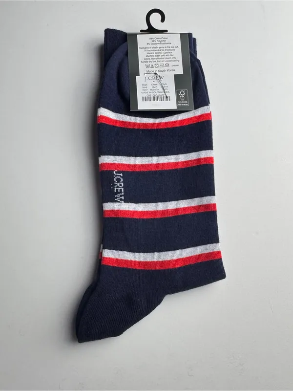 J. Crew Navy Socks with Red & White Stripes Crew Style Preppy Socks New With Tag - Image 3