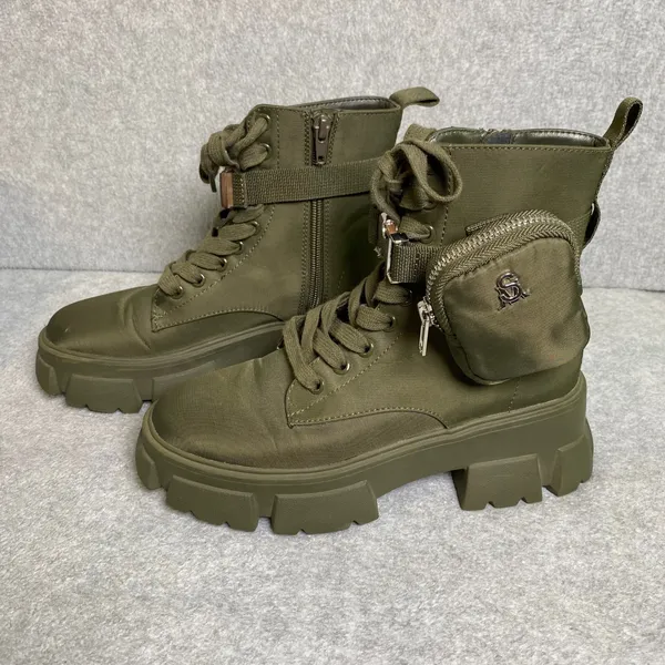 Steve Madden Thora-P Combat Boots Women's Sz 6.5M Olive Green Pouch Lug Sole EUC - Image 3
