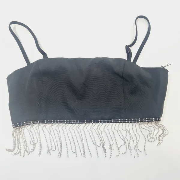 Superdown Irina Crystal Fringe Top in Black XS - Image 3