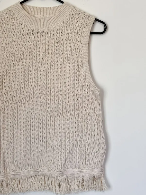 NWT J. Crew Tan Cream Fringe Sleeveless Sweater - Size: Small - Image 6