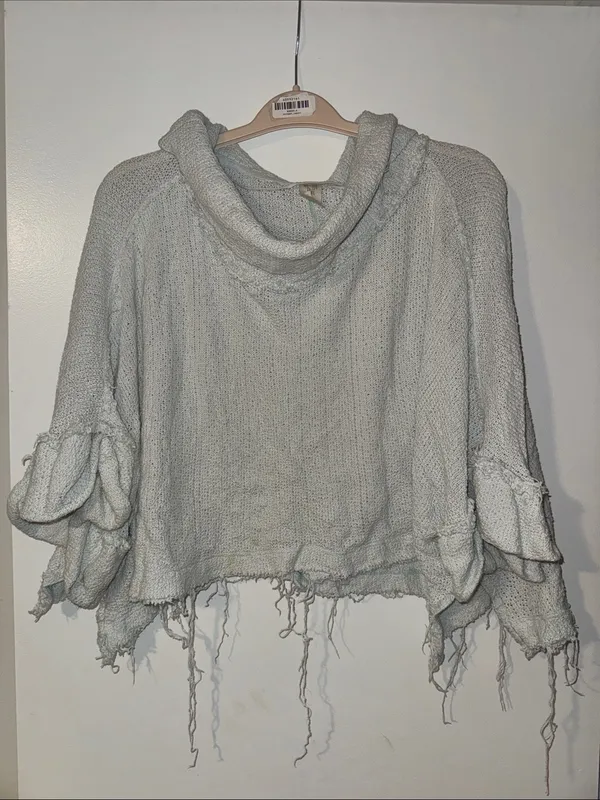 We The Free Pale Light Blue Gray Open-Knit Sweater - Image 2