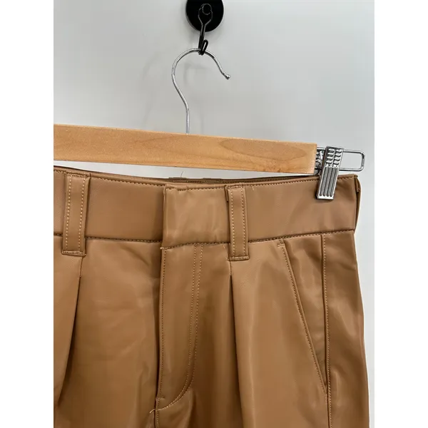 Abercrombie‎ & Fitch Vegan Leather Shorts Womens XS Camel Tan High Waist HE25 - Image 4