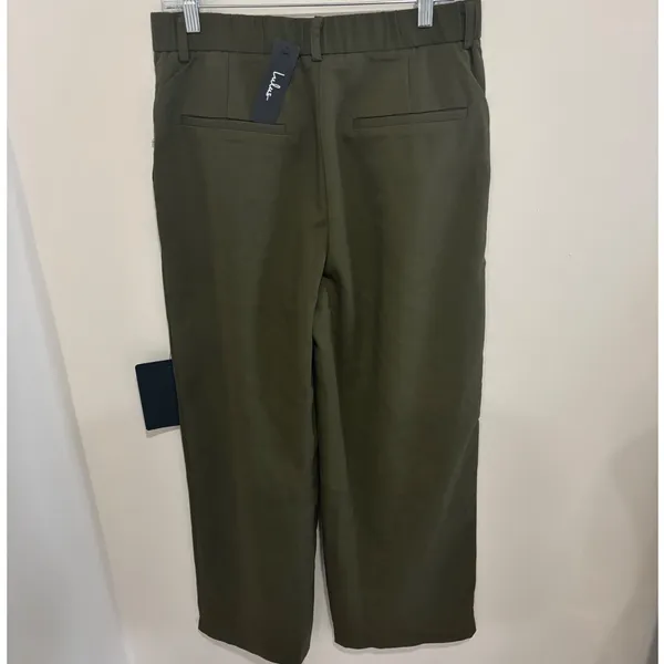 Lulus Olive Green Wide Leg Trousers High Waisted Pleated Dress Pants Size 12 NEW - Image 3