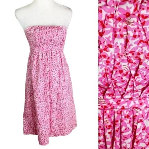 Vintage 90’s Lilly Pulitzer White Label Cotton Strapless Snorklin’ Dress Pink 2 - Image 2