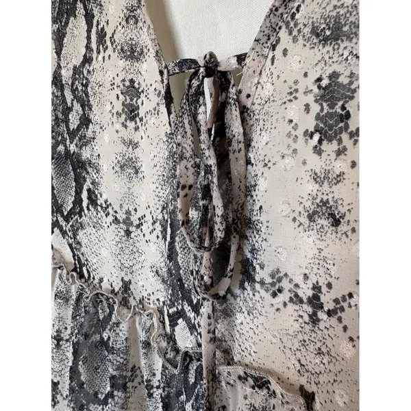 Altard State Snakeskin Print Tiered Babydoll Mini Dress Grey Black Long Sleeve M - Image 3