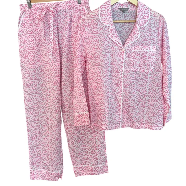 Lime Tree Design England Pink Cotton Pajama Set Small Travel Bag Pockets - Image 2