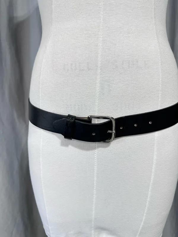 Leather Belt 38 Black Top Grain Oil Ten Leather Tooled Removable Silver Buckle - Image 2