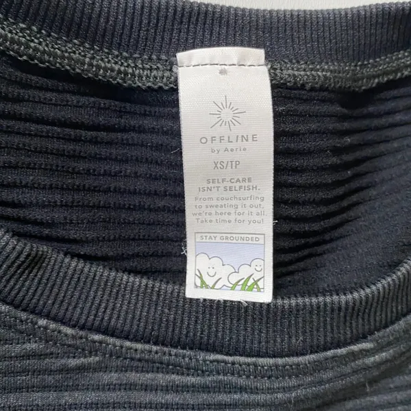 Baby Tee Offline by Aerie Womens XS‎ Black Seamless Ribbed Short Sleeve Crop Top - Image 5