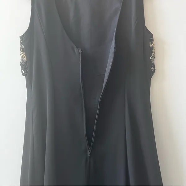 Vintage KiKi USA Black with Gold Lace Detail Gown Small - Image 3