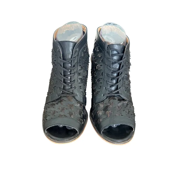 Kensie Clarke‎ Black Laser Cut Lace Up Block Heel Shooties Women 7.5 KS141130 - Image 2