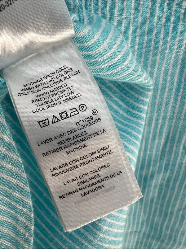 Lauren Ralph Lauren Blue Striped 100% Linen Button Down Blouse Women's Medium - Image 9