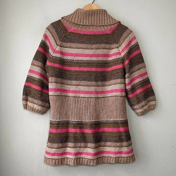 Old Navy Y2K Sweater Size Medium Striped Short Sleeve Lambswool Button Cardigan - Image 5