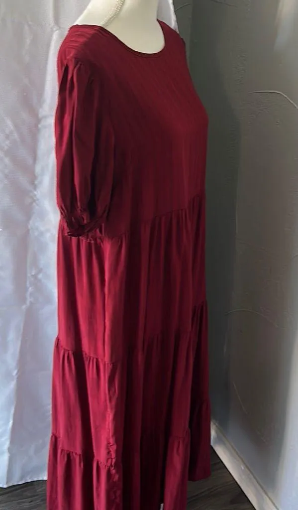 Red Tiered Puff Sleeve Casual Sundress - Image 4
