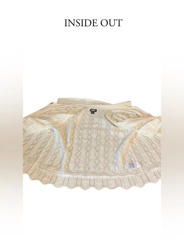Lands' End Pointelle Knit Cotton Blend White Puffed Sleeve Cardigan (Xl) - Image 9