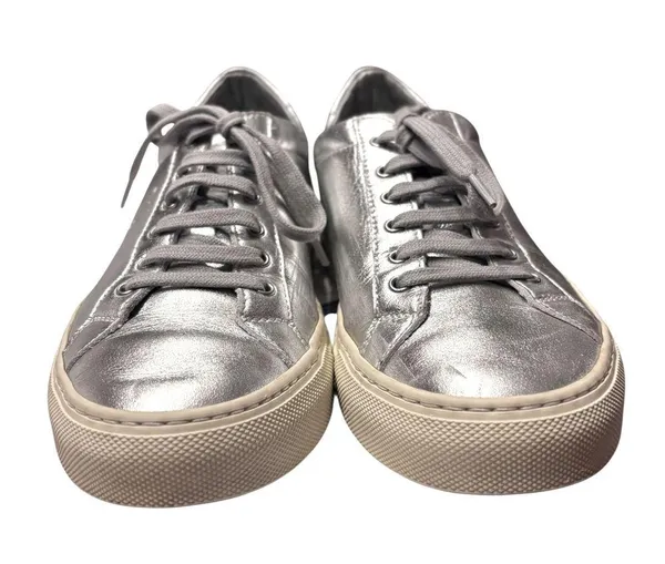 WOMAN by COMMON PROJECTS Achilles Retro Leather Low Top Sneakers Silver Size 38 - Image 8