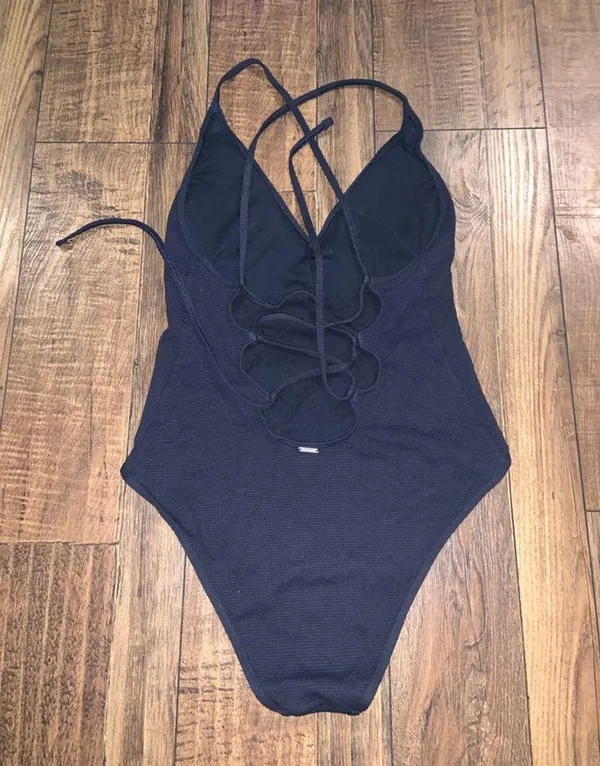 Abercrombie navy ribbed lace up back one piece bathing suit or bodysuit nwot $80 - Image 2
