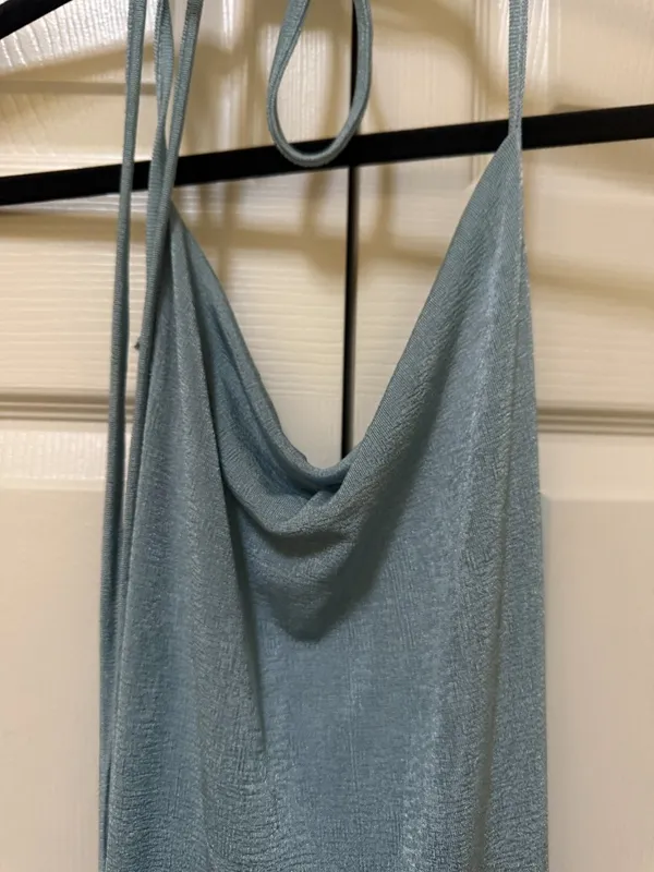 Light Blue Cowl Neck Halter Backless Maxi Dress Small - Image 2