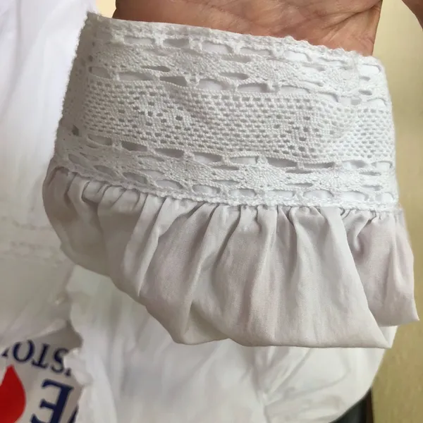 Zara Cotton Crop Puff Sleeve Blouse XS White Lace Button Front Romantic - Image 4