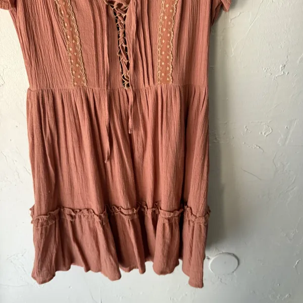 Showpo Dress Festival Small Pink Mauve Boho Flutter Sleeve Lace Up Mini‎ Casual - Image 3