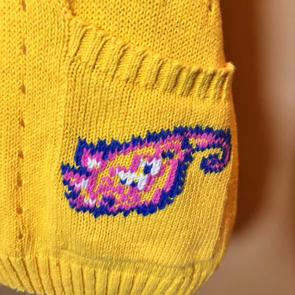 Jack Winter Sweater Vest Yellow Paisley Pocket Knit Women's Size Small Vintage‎ - Image 3