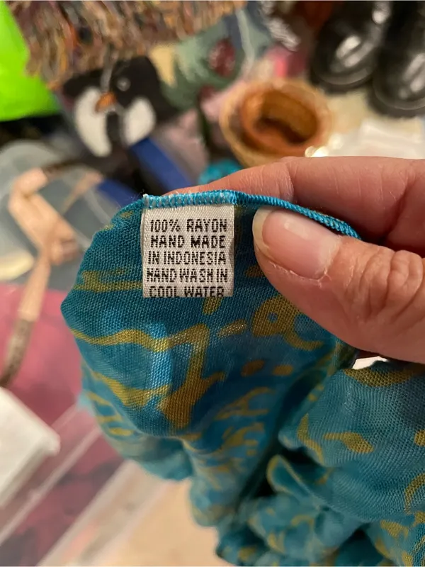 Source Unknown Cute Y2K aqua celestial batik 90s fringe oversized scarf wrap shawl festival - Image 5