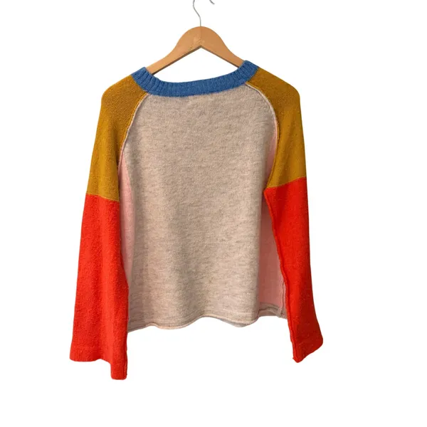 Listicle Color Block Sweater Small Multicolor Blue Mustard Orange Cream - Image 4