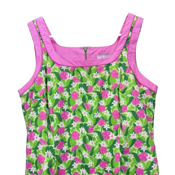 Lilly Pulitzer Pink Green Floral Sleeveless Cotton Dress Size 8 Vintage - Image 3