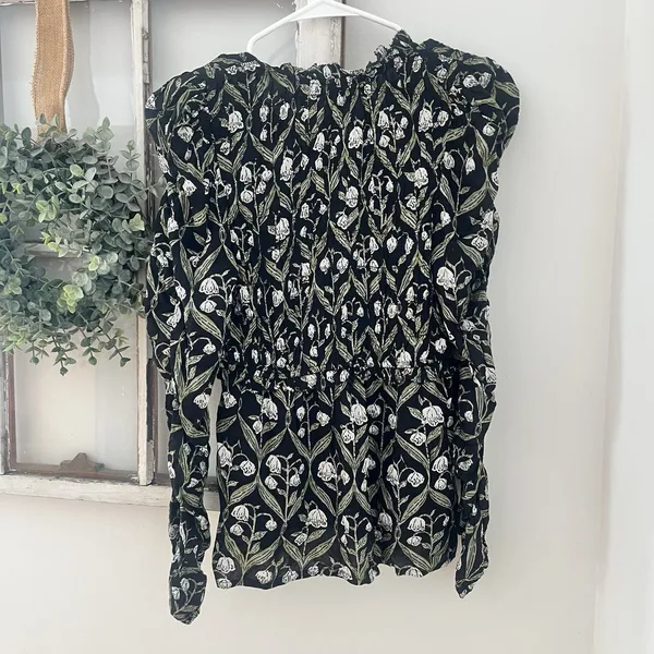 Anthropologie Floral Puff Shoulder Ruched-Sleeve V-Neck Top Women's Size XS‎ - Image 6