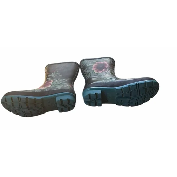 Joules Womens Molly Welly Rainboots Blue Floral Pattern Pink Floral Rain Boots 7 - Image 4