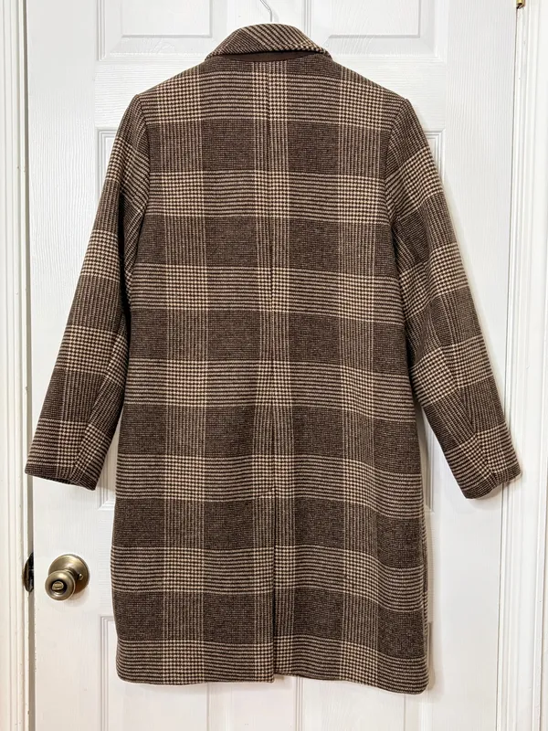 Abercrombie & Fitch Brown Plaid Long Coat Tailored Quiet Luxury Classic Preppy - Image 3