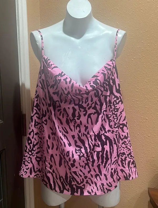 ASOS DESIGN Curve cowl neck satin cami with pink animal print - Image 3