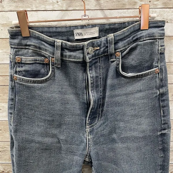 Zara Womens Size 4 Jeans Denim Blue Skinny Ankle Slim 5‎ Pocket Pants Zippered - Image 2